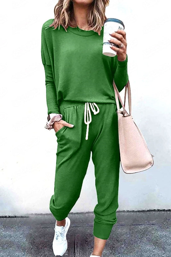Loose Solid Color Long Sleeve Casual Set 