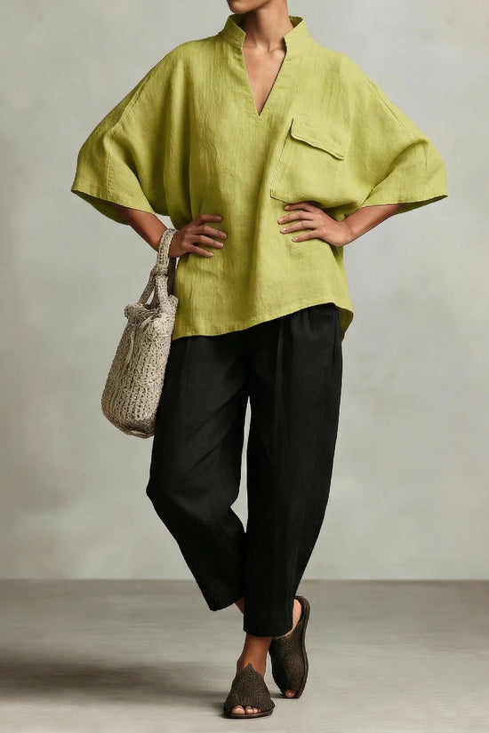 Loose-fitting Solid-color Stylish Women's Linen Shirt 