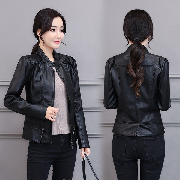 New Spring And Autumn Korean Style Motorcycle Stand-up Collar Slim Fit Slimming Leather Coat Diversi Fashion™