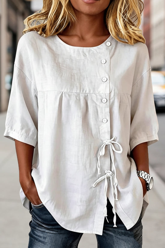 Lace-up Button New Solid-color Shirt 