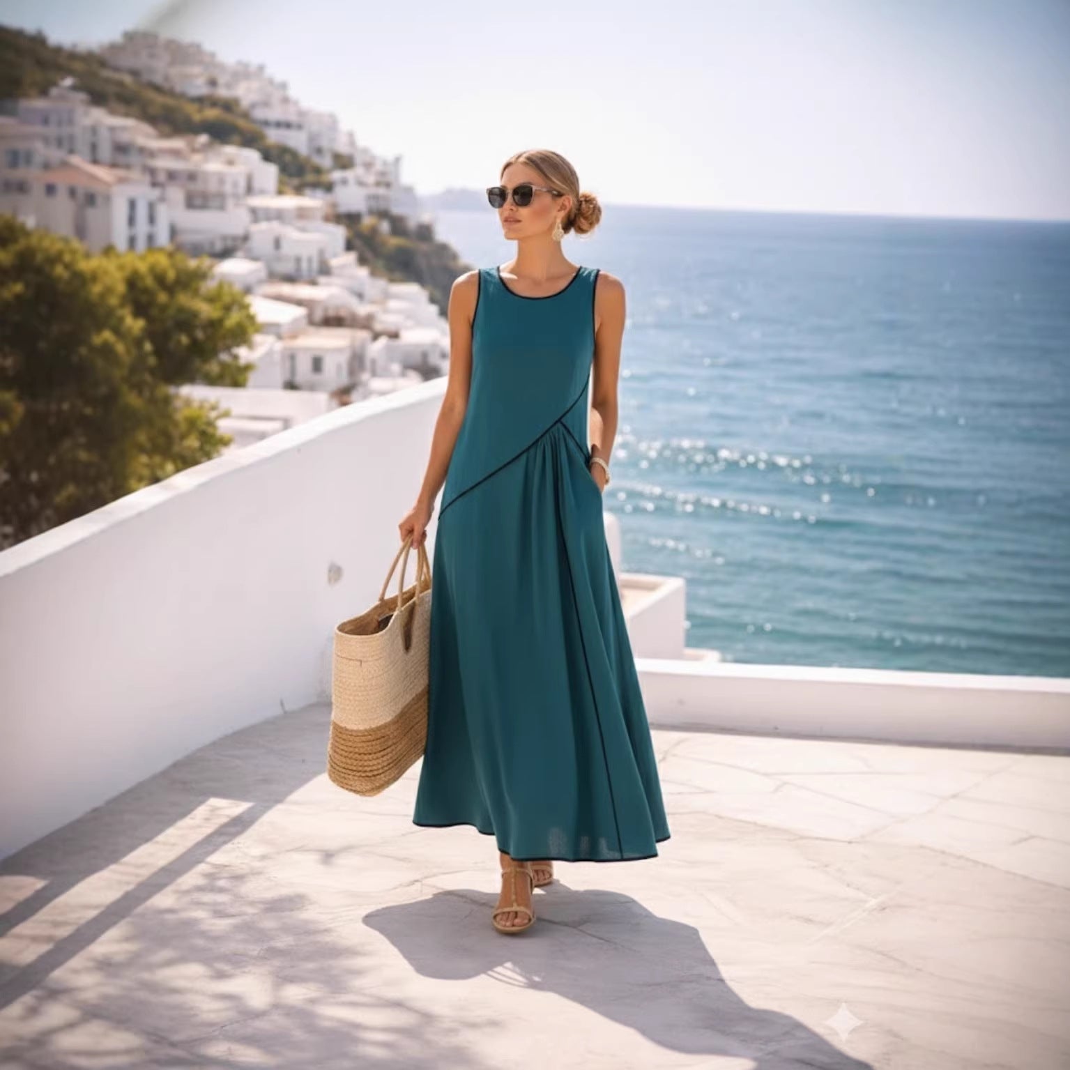 Mediterranean-style Vacation Dress For Women Contrast Colors 
