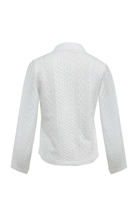 Women's Fashionable Solid Color Textured Fabric Stand Up Collar Jacket 
