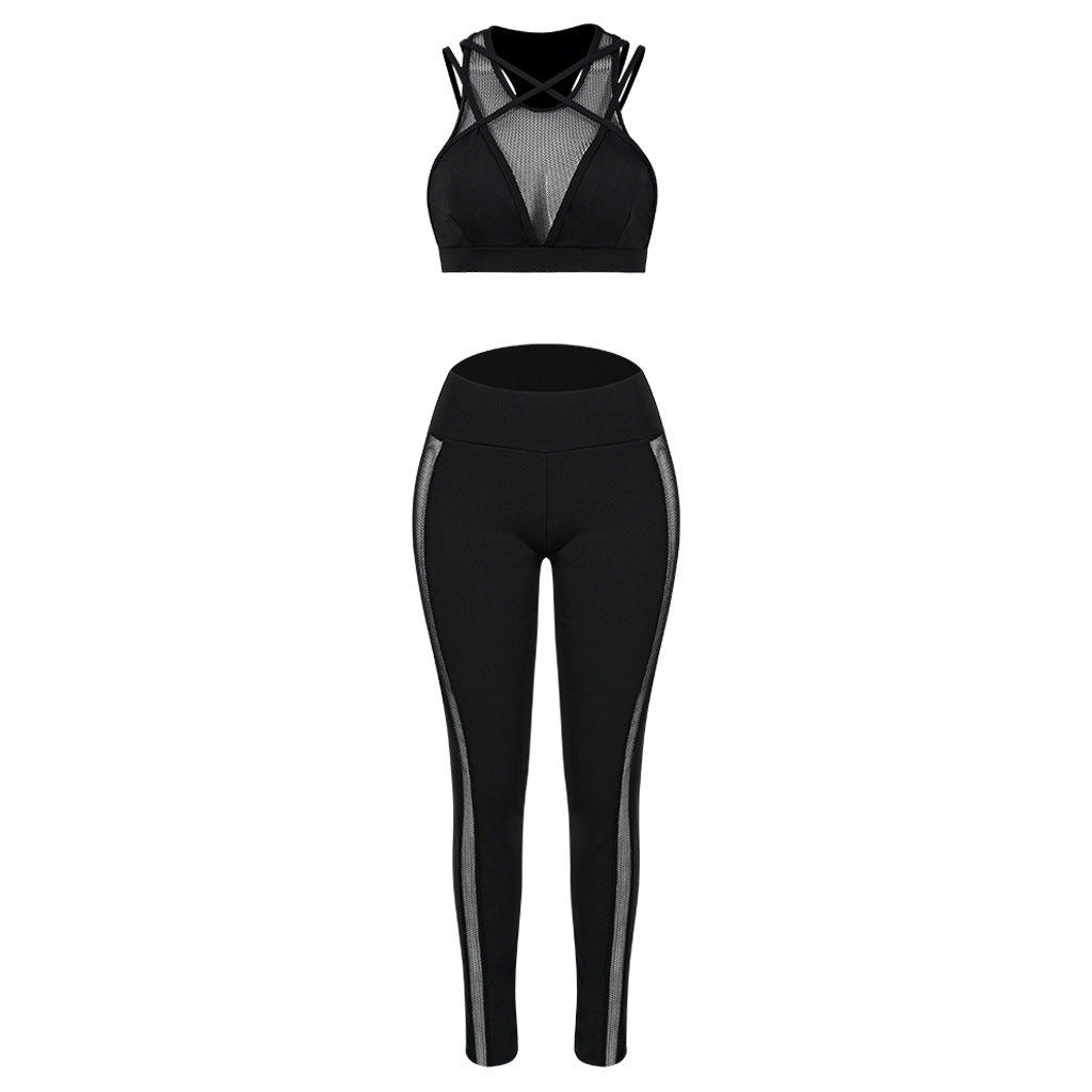 🧘‍♀️ Mesh Cross-Strap Hollow Yoga Suit for Women FitiqueFit