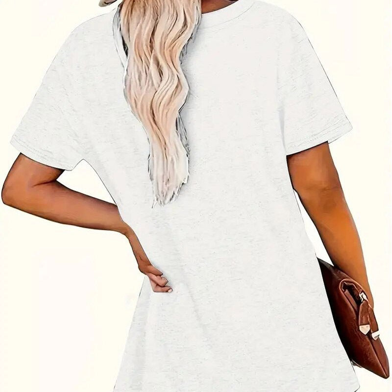Women's Round Neck American Flag Lips & Stars Print Summer Top, Casual Comfortable Short Sleeve Tee CJ