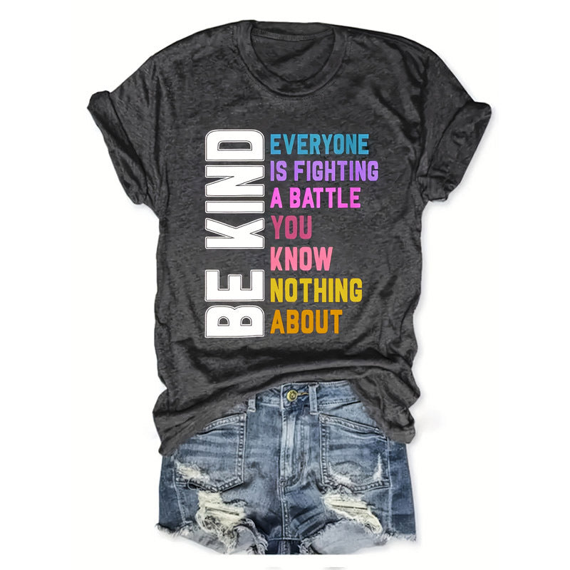 Women's Round Neck Short Sleeve T-Shirt With Slogan Print, Casual Summer Top CJ US