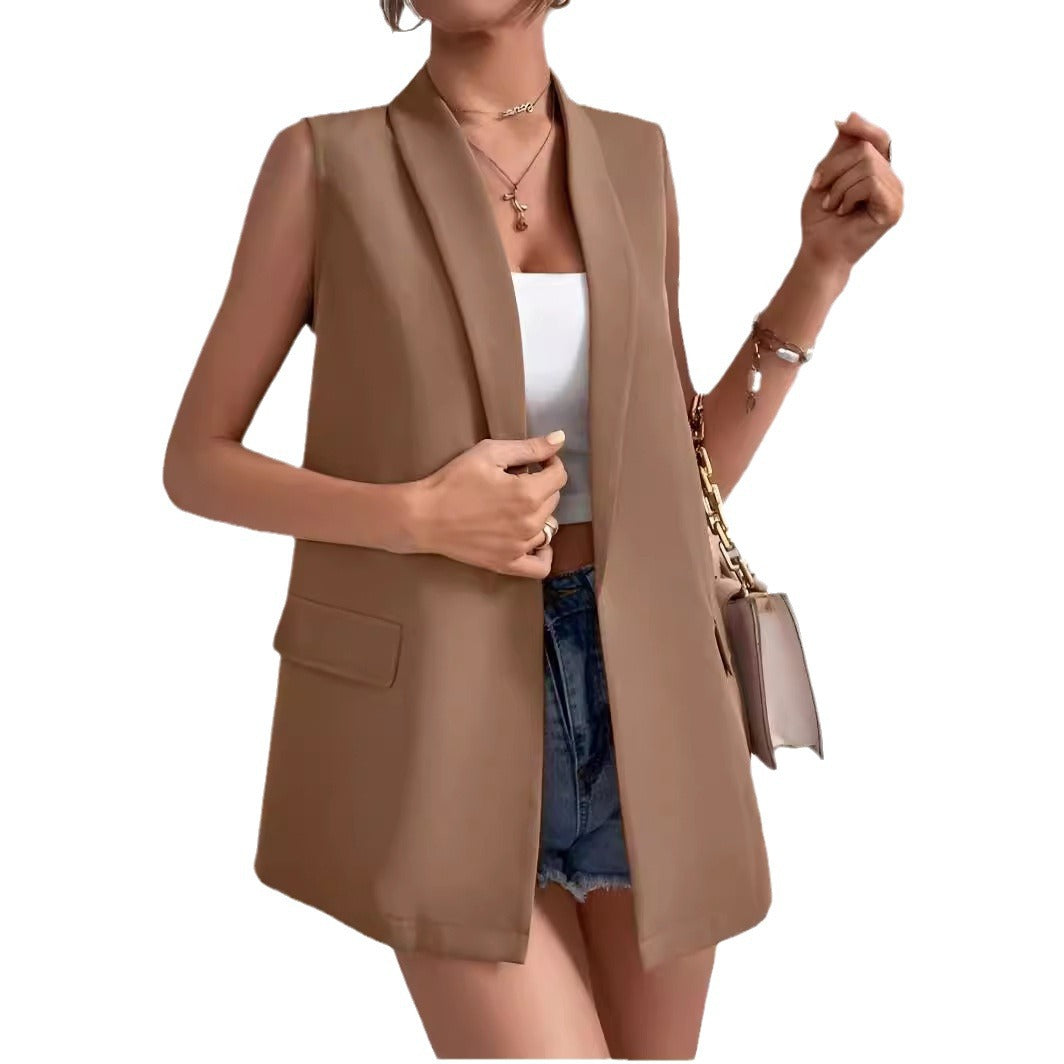 Collar Mid-length Casual Temperament Commute Suit Vest Without Buckle 