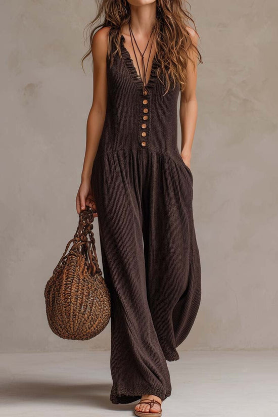 Women's Loose V-Neck Sleeveless Wide-Leg Jumpsuit 