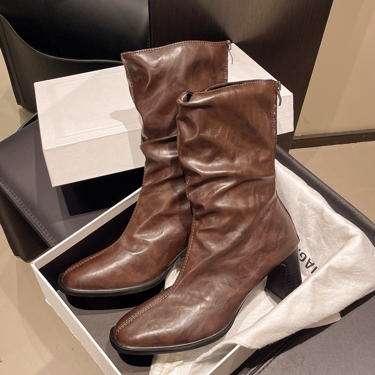 Large Size Women's Autumn And Winter High Heel Plus Fat Botton Width Ankle Boots CJ