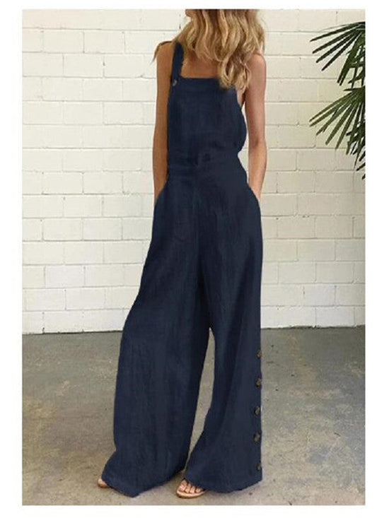Women’s High-Waisted Sleeveless Denim Jumpsuit 