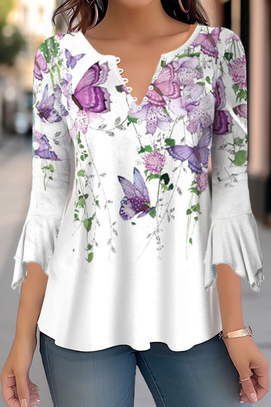 🌸 Asymmetrical Spike Button 3/4 Sleeve T-Shirt – Effortless Chic 