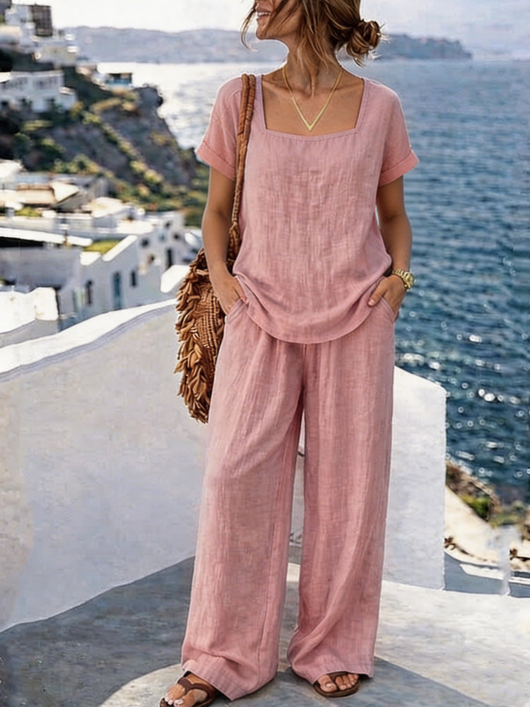 Women's Square-Neck Short-Sleeve Pantsuit 
