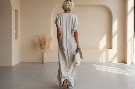 European And American Style Casual Elegant Comfortable Lace-trimmed Loose Linen Cotton Long Dress 