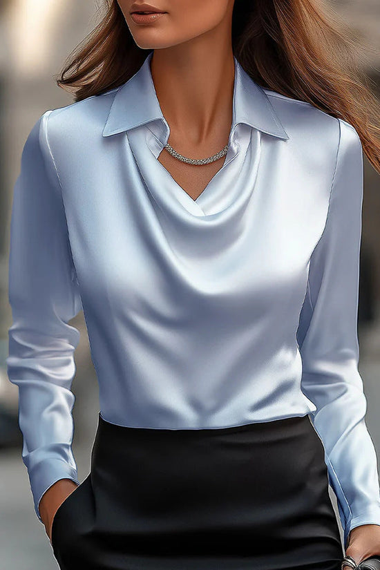 Spring And Autumn Temperament Long Sleeve Satin Swing Collar Top Shirt For Women 