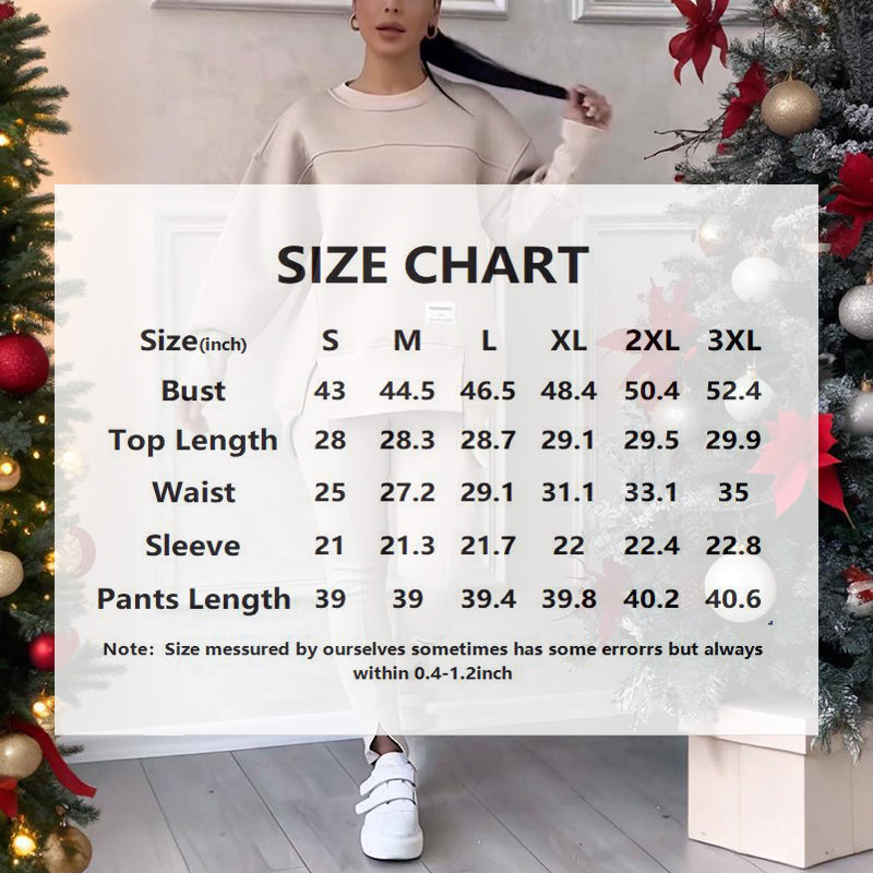 Women's Solid Color 2-Piece Set, Loose Fit Top With Slit Hem & Slim Fit Pants For Spring And Fall 