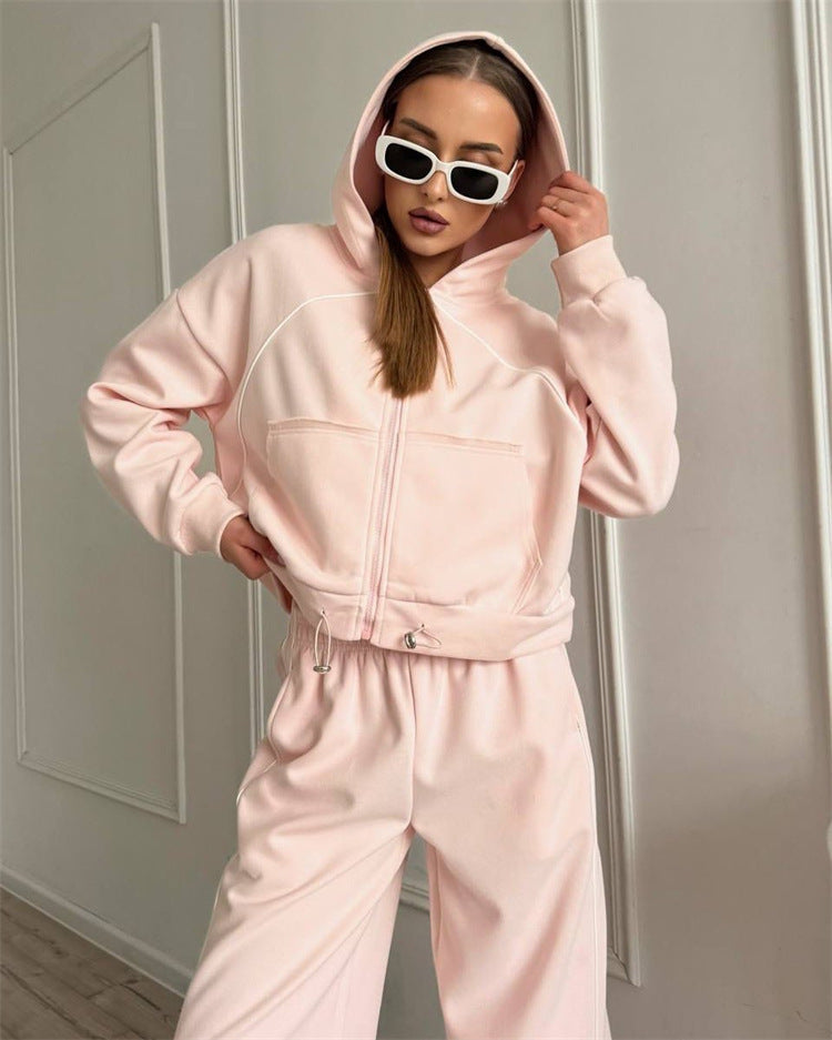 Women's Sportswear Set Solid Color Cardigan Set 