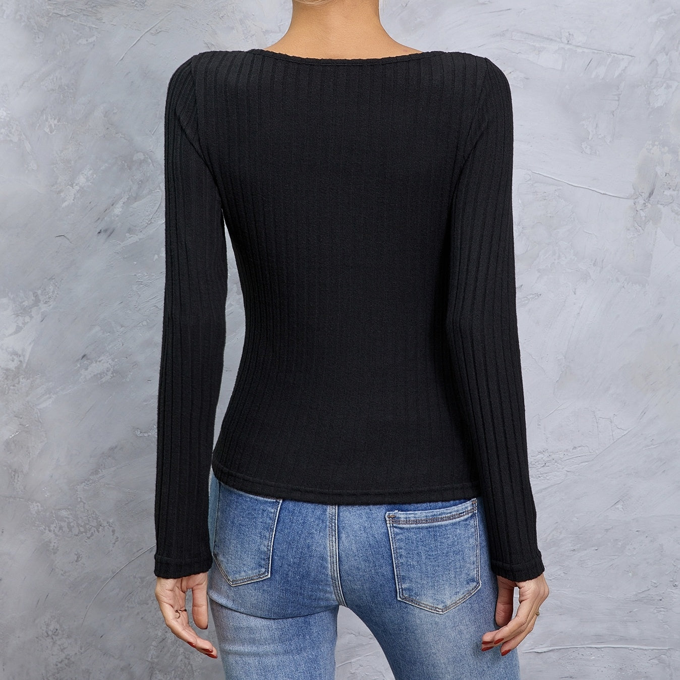 Ladies' Solid Color Collar Cross Design Slim Fit, Simple And Comfortable Elastic Long Sleeved T-shirt CJ US