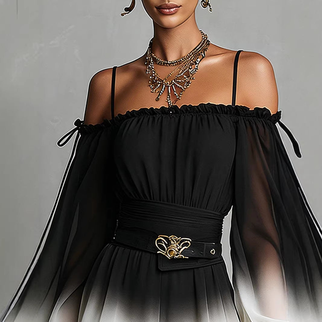 Off-Shoulder Ombre Jumpsuit Womens Summer Sexy Bandage Waist-Fitted Fashionable Shorts With Belt 