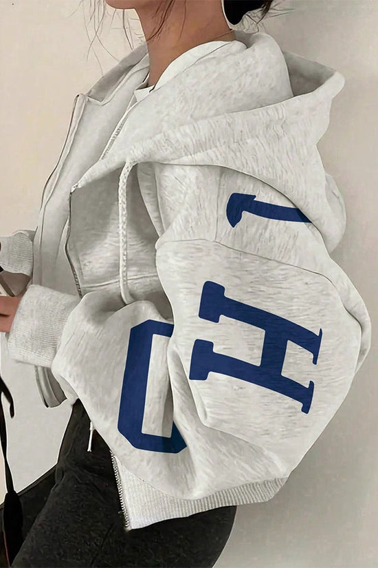 Long-sleeve Zip-up Casual Sweatshirt With A Printed Design 