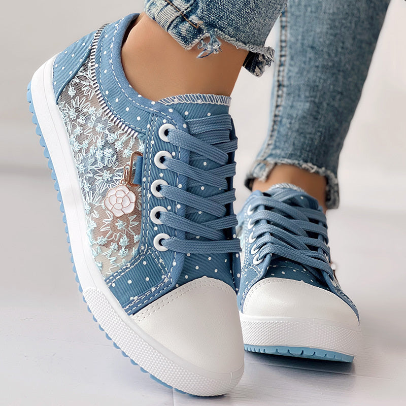 Floral Embroidered Polka Dot Print Sneakers CJ US