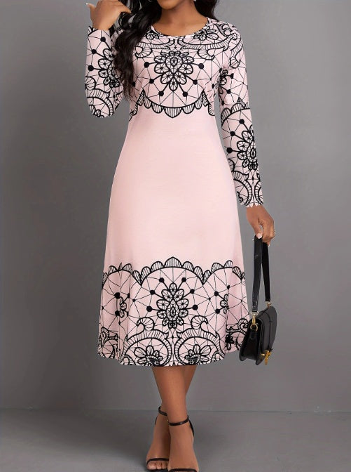 Ladies' Round Neck Printed Fashionable Dress CJ US