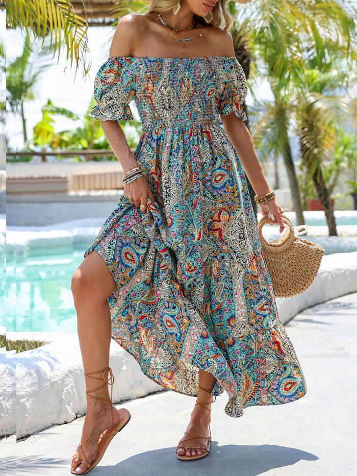 Women's Elegant Paisley Pattern Print One Shoulder Dress Summer Casual Party Essential Long Dress Diversi Fashion™