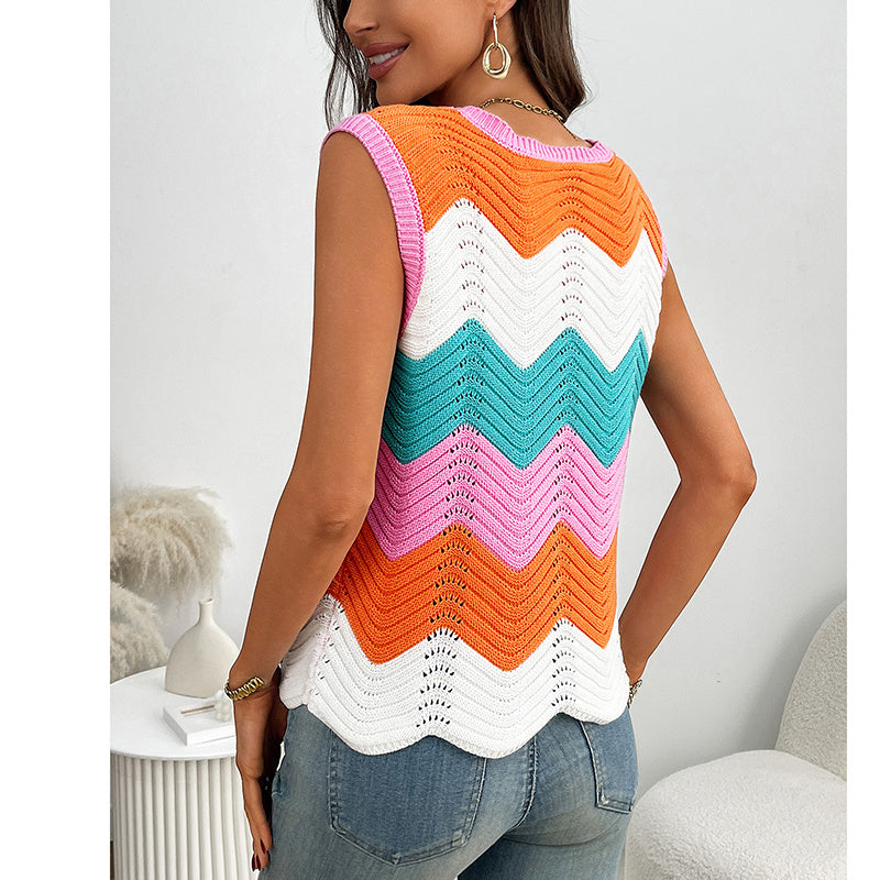 Women’s Rainbow-Striped Cropped Sweater Vest CJ US