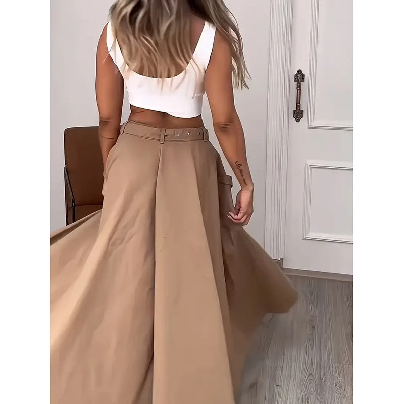 Women Two Piece Outfits Summer Cropped Vest Top High Waisted Slit Skirt Casual Matching Sets CJ US