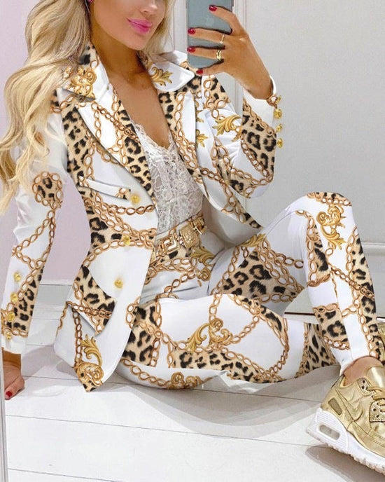 Casual Fashion Set Women's Suit Pink Suit Yellow Brown Striped Dotted Chain 