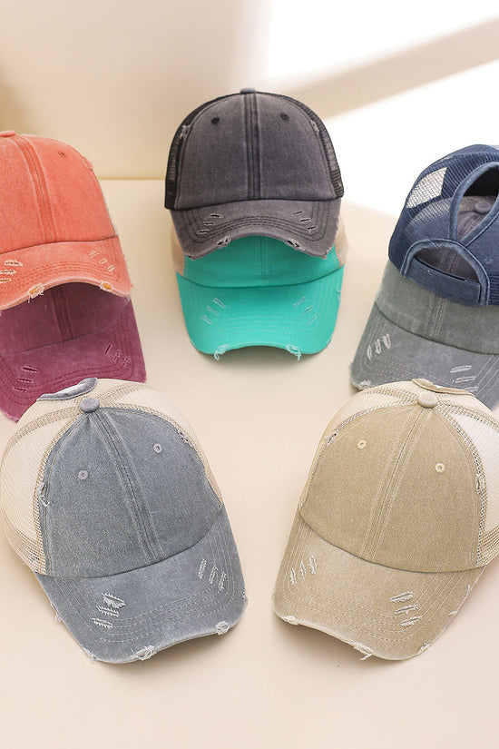 Solid-color, Frayed, Washed-out, Distressed, Mesh-patterned Cap - A Trendy, Youthful, Versatile Baseball Cap That Suits Both Daily Commuting And Outdoor Activities. 
