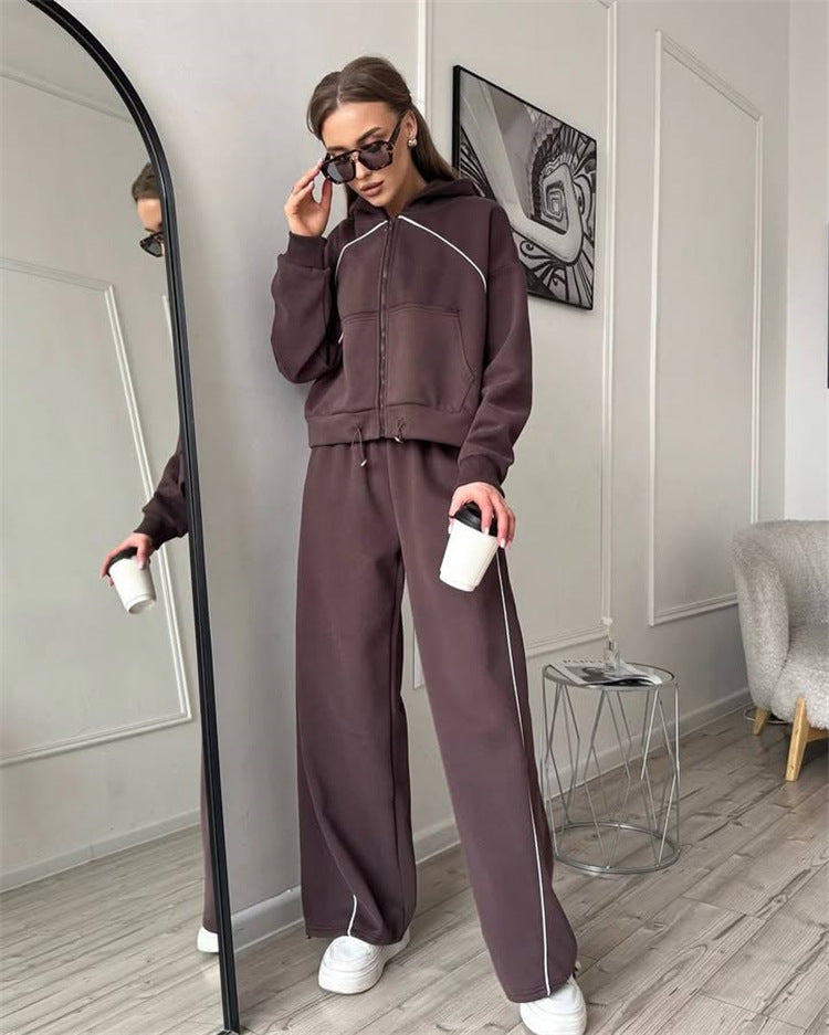 Women's Sportswear Set Solid Color Cardigan Set 