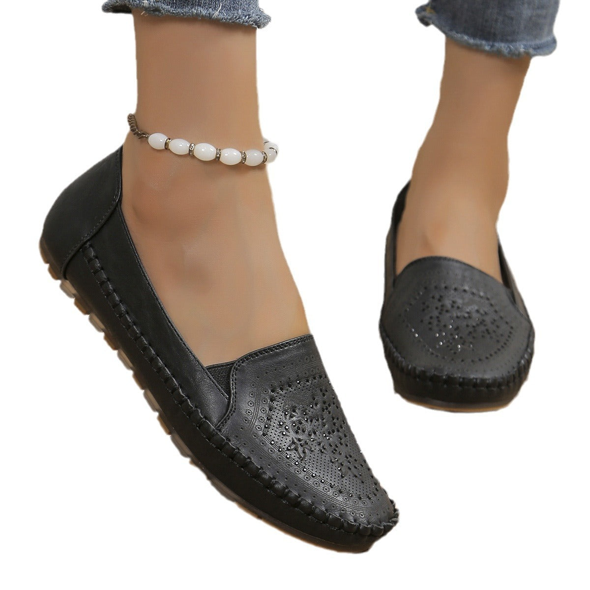Women’s Handmade Gommino Driving Shoes – Solid‑Color Casual Flats CJ US