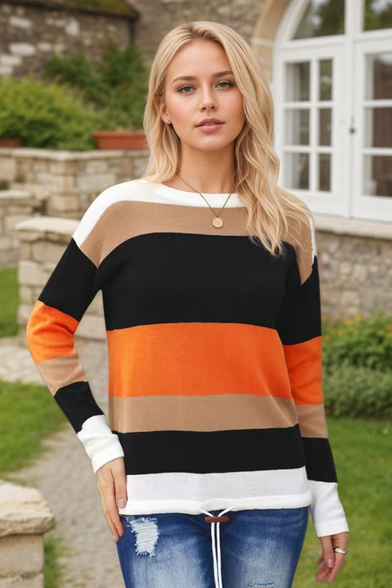 2025 Novel And Cute Style Round Neck Striped Women's Fashion Clothing Color Blocked Hoodie Autumn Sweater Women's Clothing CJ US
