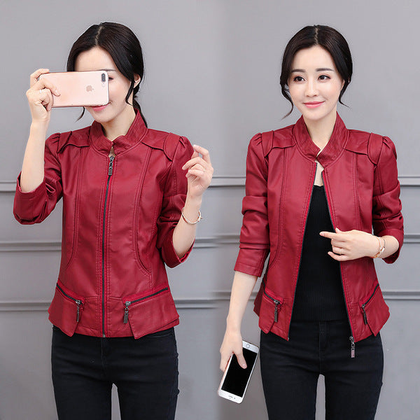New Spring And Autumn Korean Style Motorcycle Stand-up Collar Slim Fit Slimming Leather Coat Diversi Fashion™