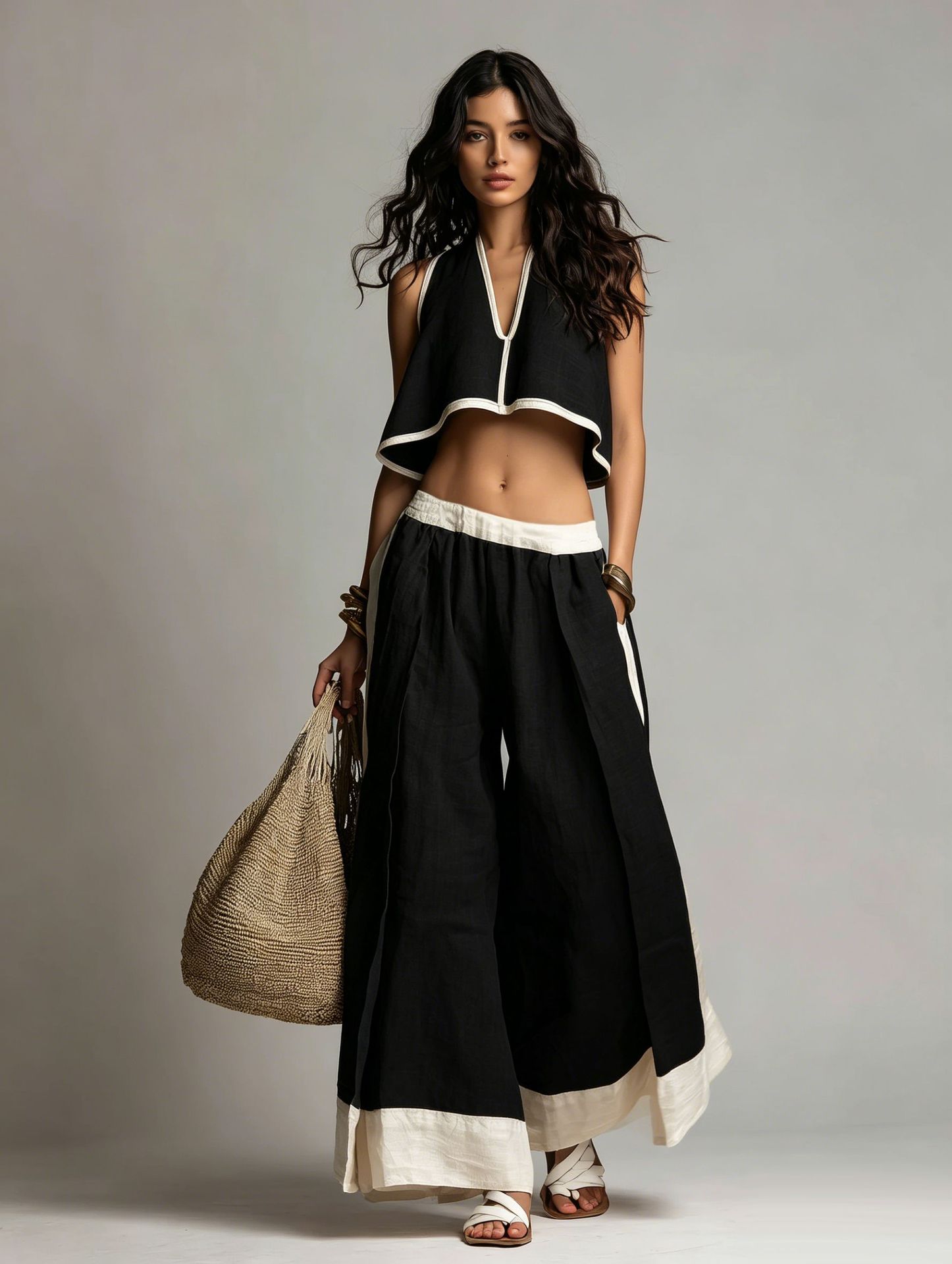 Casual Chic Solid Color Sleeveless V-Neck Set 