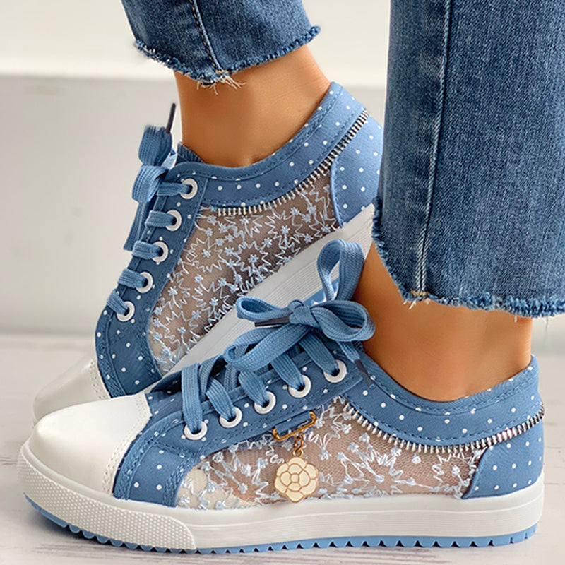 Floral Embroidered Polka Dot Print Sneakers CJ US