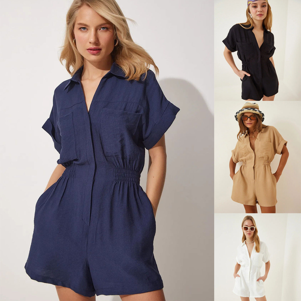 Workwear Jumpsuit Loose-fitting Figure-flattering Made Of Cotton And Linen 