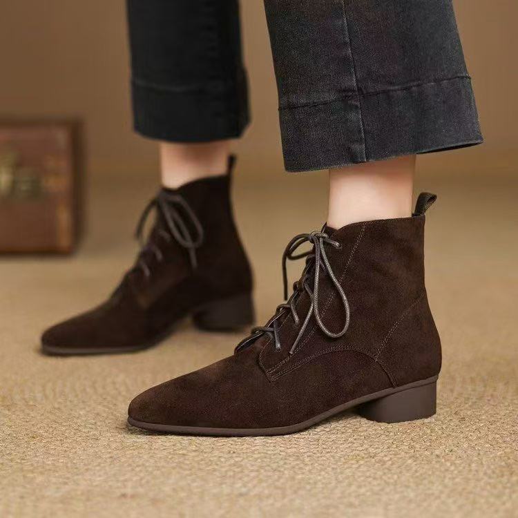 Autumn And Winter Maillard Matte Temperament Pointed Low-heel Ankle Boots For Women 
