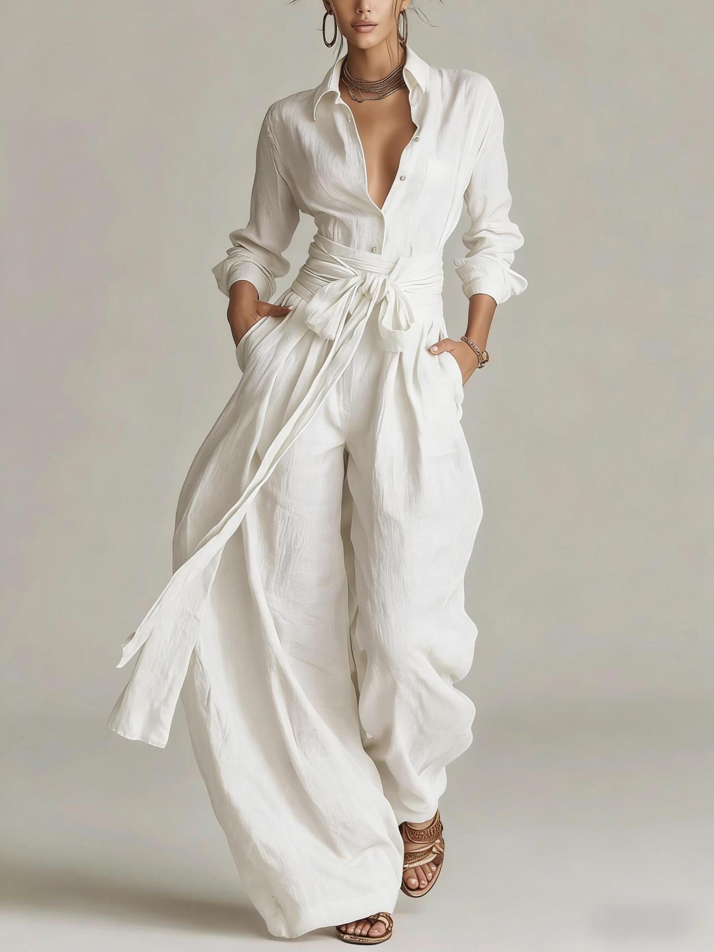 Solid-color High-waisted Short-sleeve Pants Fashion Casual Set 