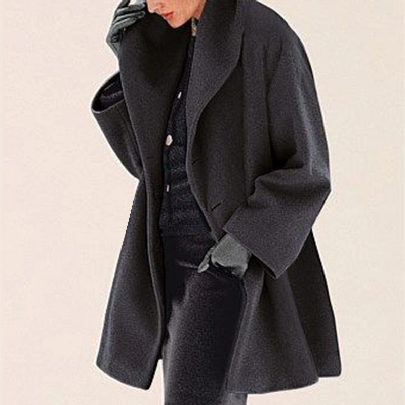 Plus Size Women's Solid Color Round Neck Button Coat - Oversized Hooded Wool-Like Long Coat For Fall&Winter CJ US