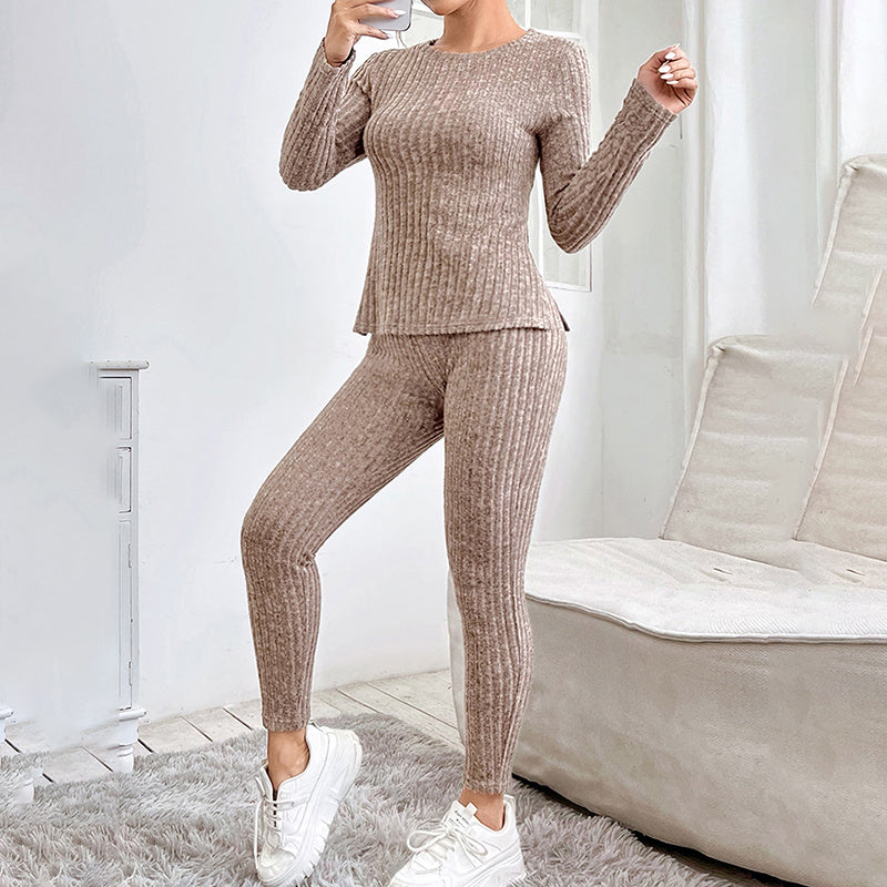 Women’s Ribbed Knit Long‑Sleeve Tee & Pants Lounge Set CJ US