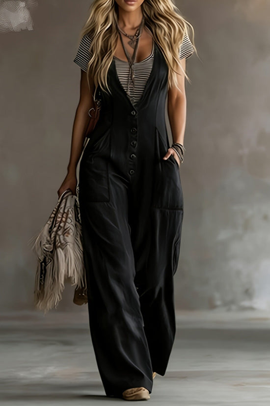 Women's Simple Sleeveless Loose Jumpsuit With Two Pockets 