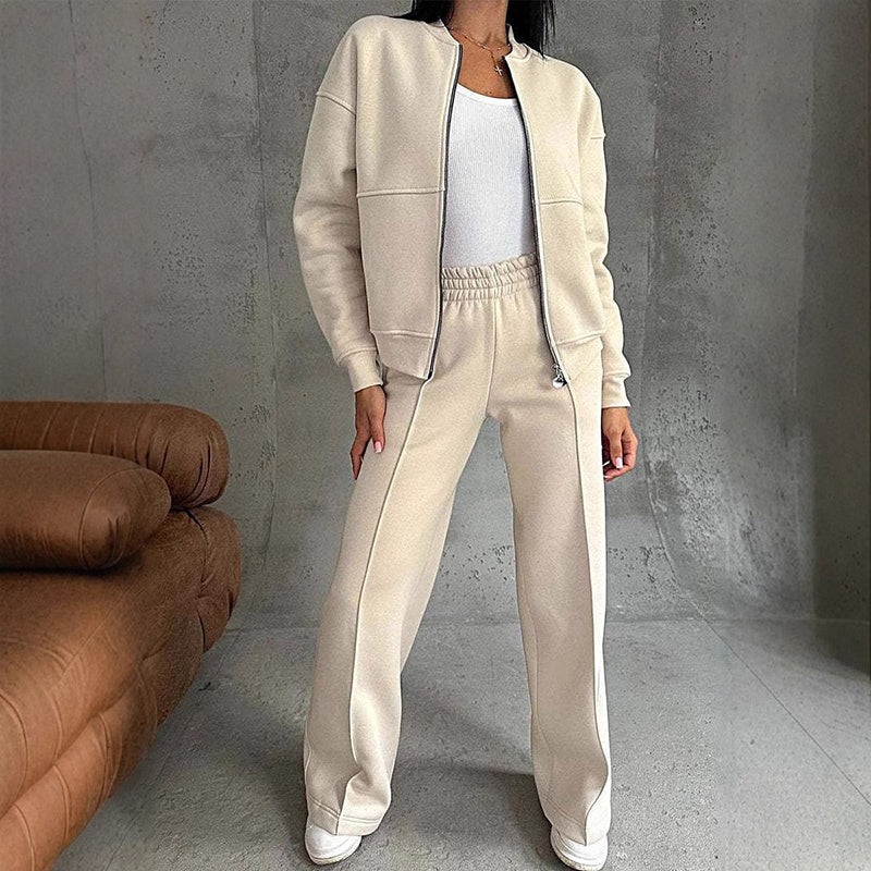 “2-Piece Zip-Up Sweatsuit Set with Wide-Leg Sweatpants” CJ US
