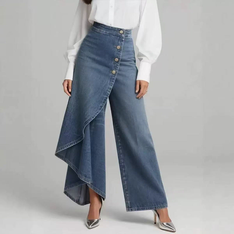 Denim Skort With Button Closure And Washed Finish For Women 