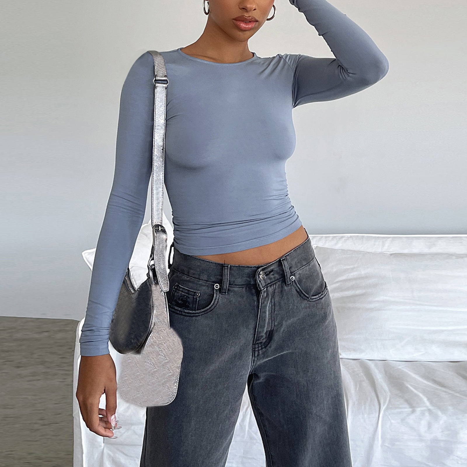 Slim Fit Long Sleeve Shirt | Women's Casual Crop Tops | Diversi