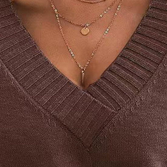 Womens Sweaters Casual Drop Shoulder Long Sleeve V Neck Pullover Tops Trendy Fall Fashion Clothes CJ US