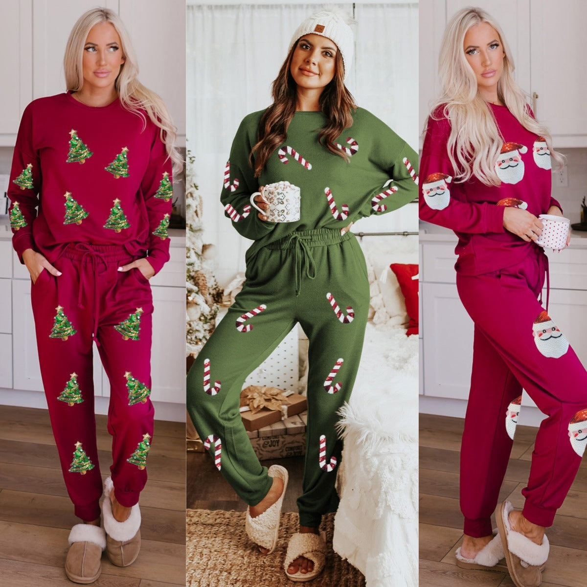 Women's Christmas Sequins Long Sleeve Pants Two-piece Set Fashion Casual Set CJ