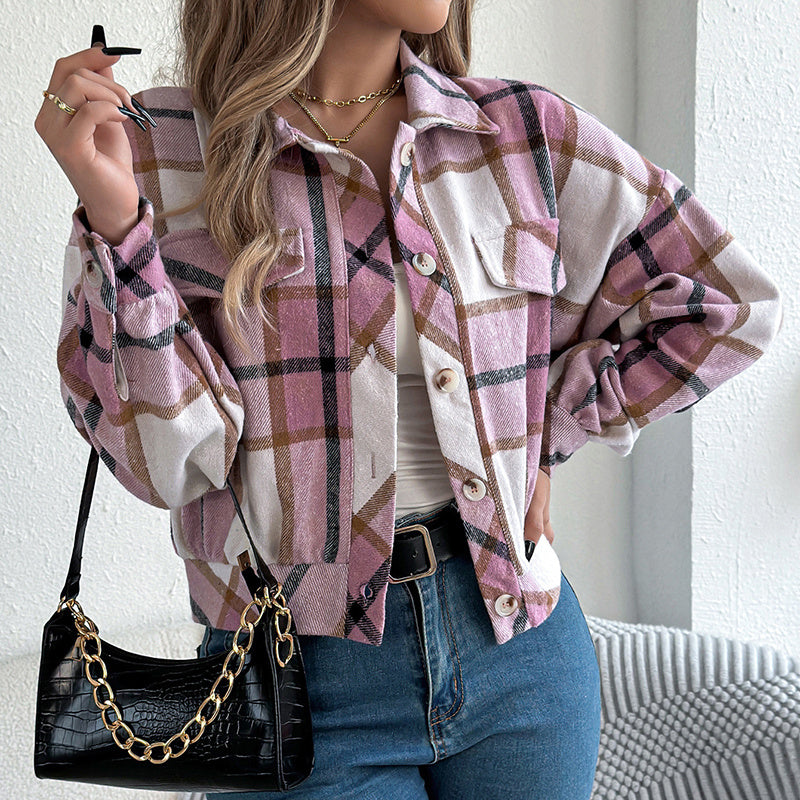 Plaid Shacket – Women’s Long-Sleeve Button-Down Shirt Jacket / Business Casual Top CJ US