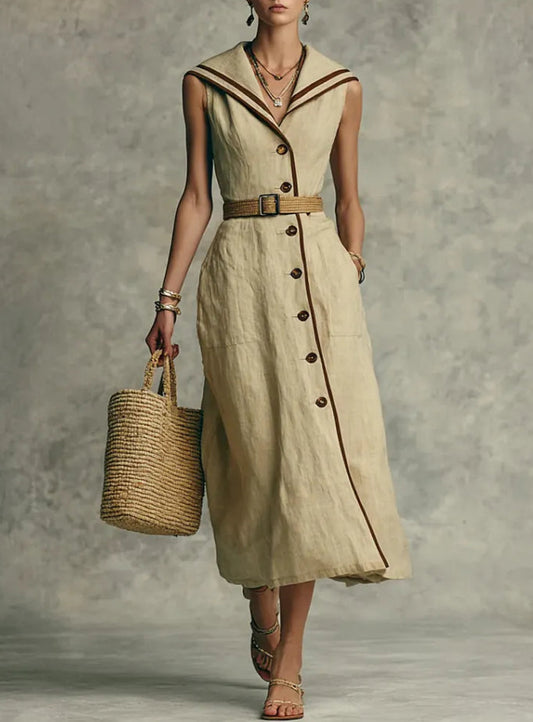 Fashionable Casual Stand-up Collar Trendy Style Buttoned Dress 