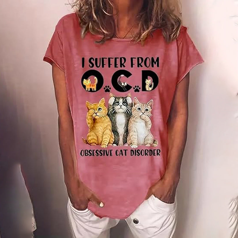 Women's Cute Cat Graphic T-Shirt Casual Crewneck Short Sleeve Summer Top For Cat Lovers And Everyday Wear CJ US