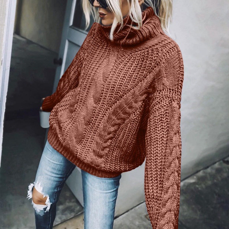 Women's Cable Knit Turtleneck Sweater, Classic Long Sleeve Winter Knitwear For Casual And Formal Wear 